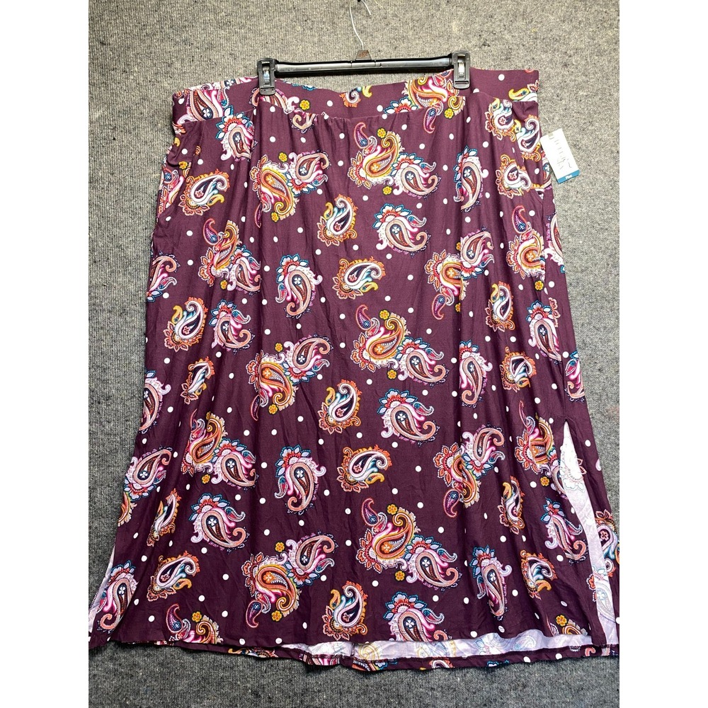 Terra & Sky Womens 4X 28W-30W Purple Paisley Stretch Pull On Maxi Skirt NWT
